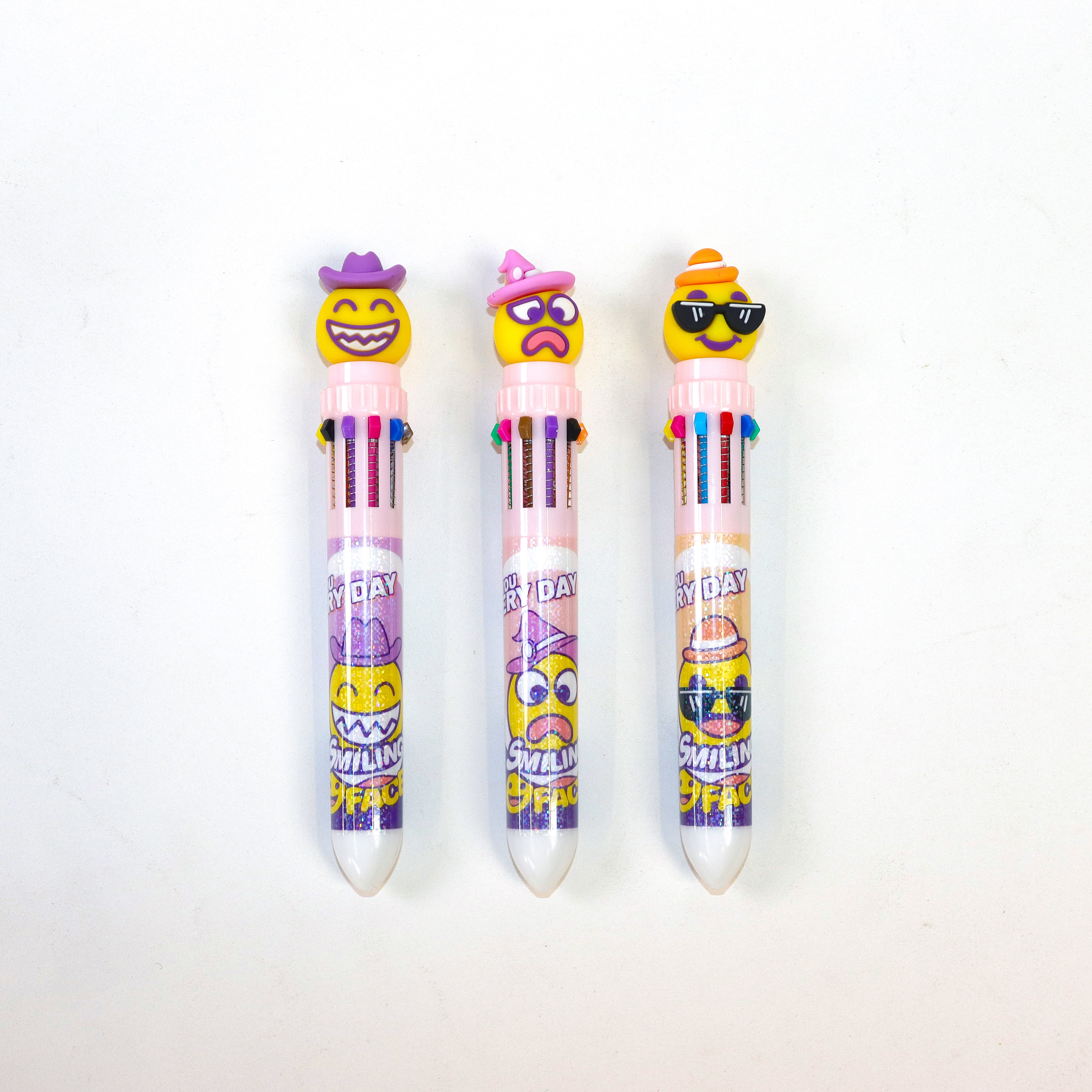 Ten-color smiling face multi-color pen creative stationery, ten-color ballpoint pen cartoon student multi-color press ballpoint pen wholesale cross-border new product direct supply from the manufacturer Item Picture
