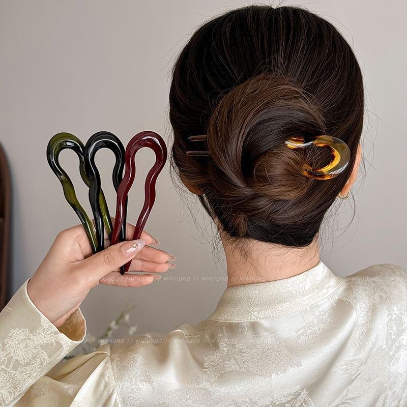 elegant acrylic u-shaped hair pin women's back head updo pin simple modern hair clasp horse-face skirt accessories hairpin