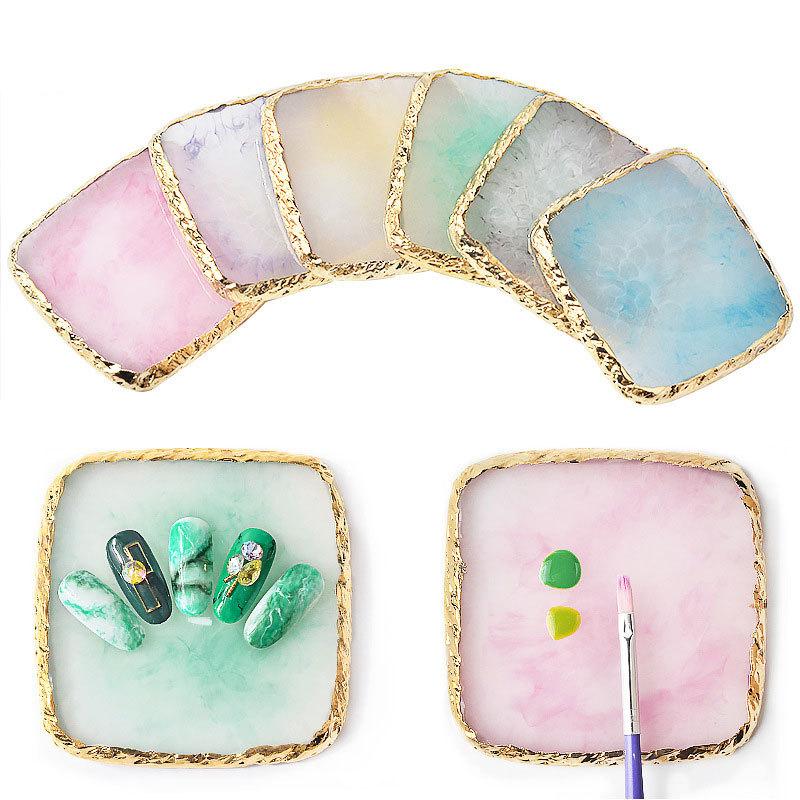 cross-border nail art square palette resin agate slices nail art painted color mixing nail tip exhibition board tools