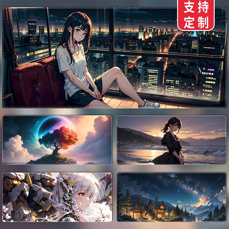 oversized mouse pad anime two-dimensional e-sports games office computer keyboard table mat thickened overlock advertising pad
