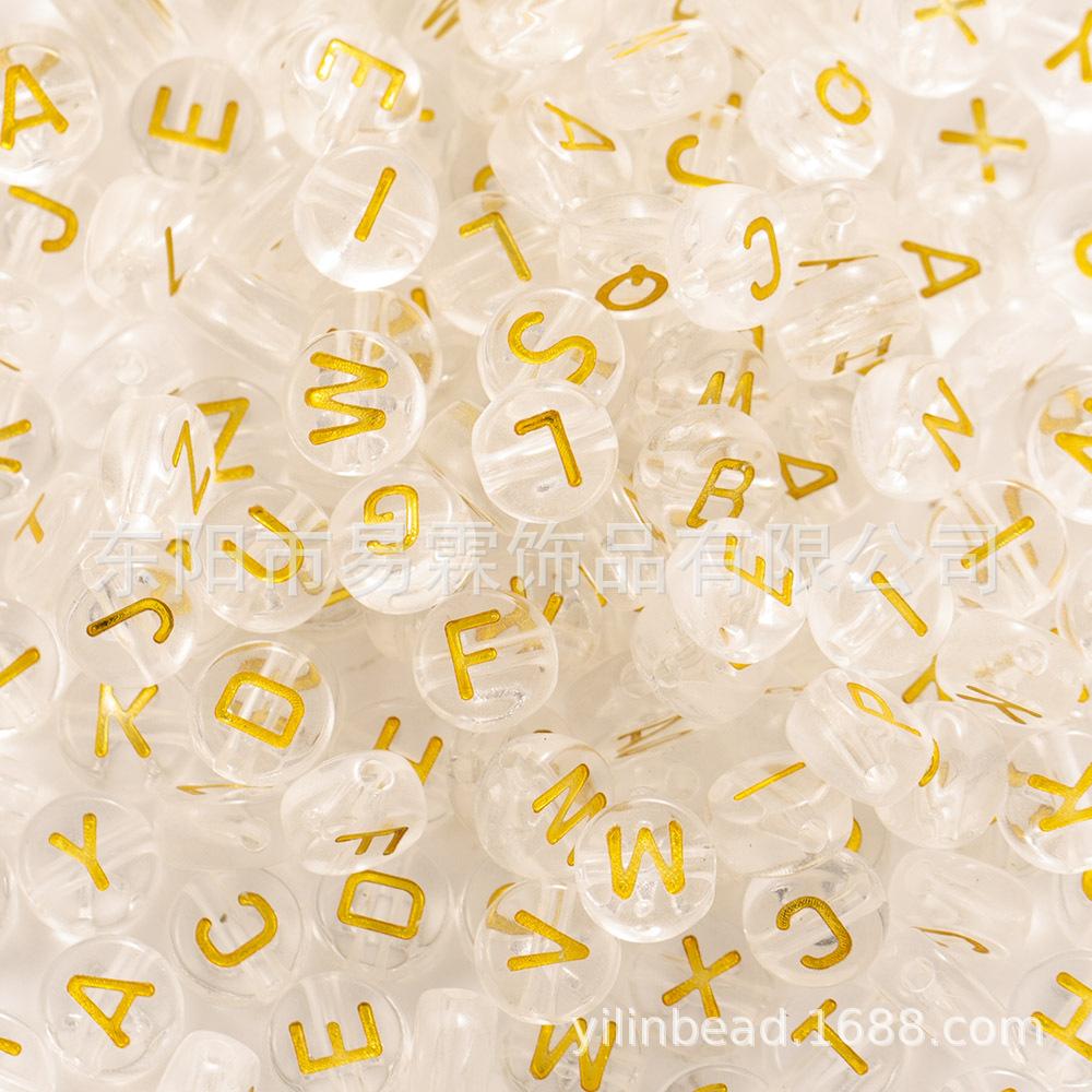 point oil gold letter beads acrylic transparent 4x7mm loose beads diy beaded jewelry accessories