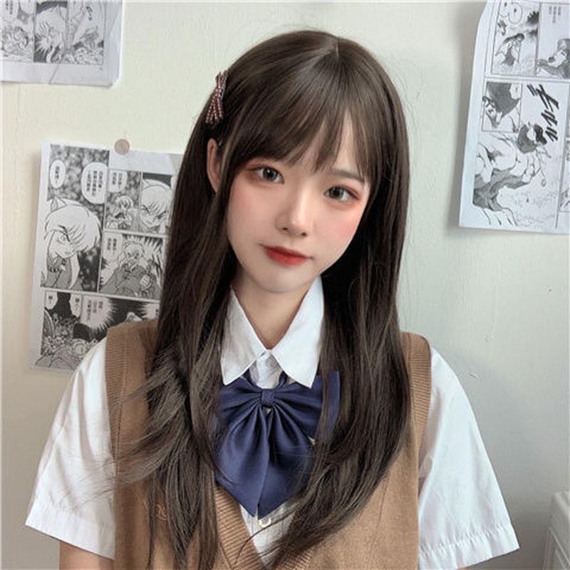 anime wig women's long hair long straight hair daily round face lolita lolita net red wind japanese style white jk wig