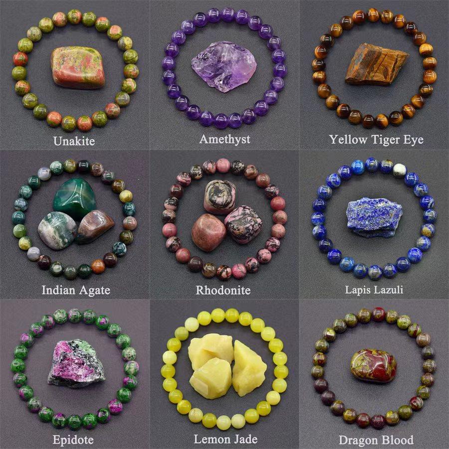 amazon temu amethyst tiger eye elastic bracelet rose stone agate mixed colorful beads sub-bracelet wish hot sale