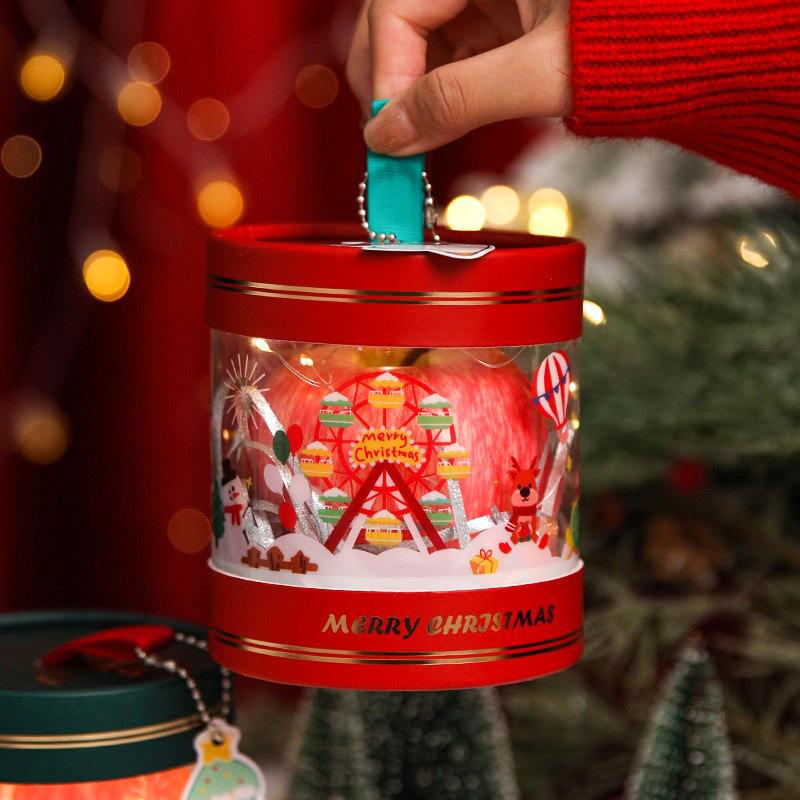 christmas apple box transparent round fiber drum pvc christmas eve christmas eve fruit packing box candy small round barrel apple box Application Scenario