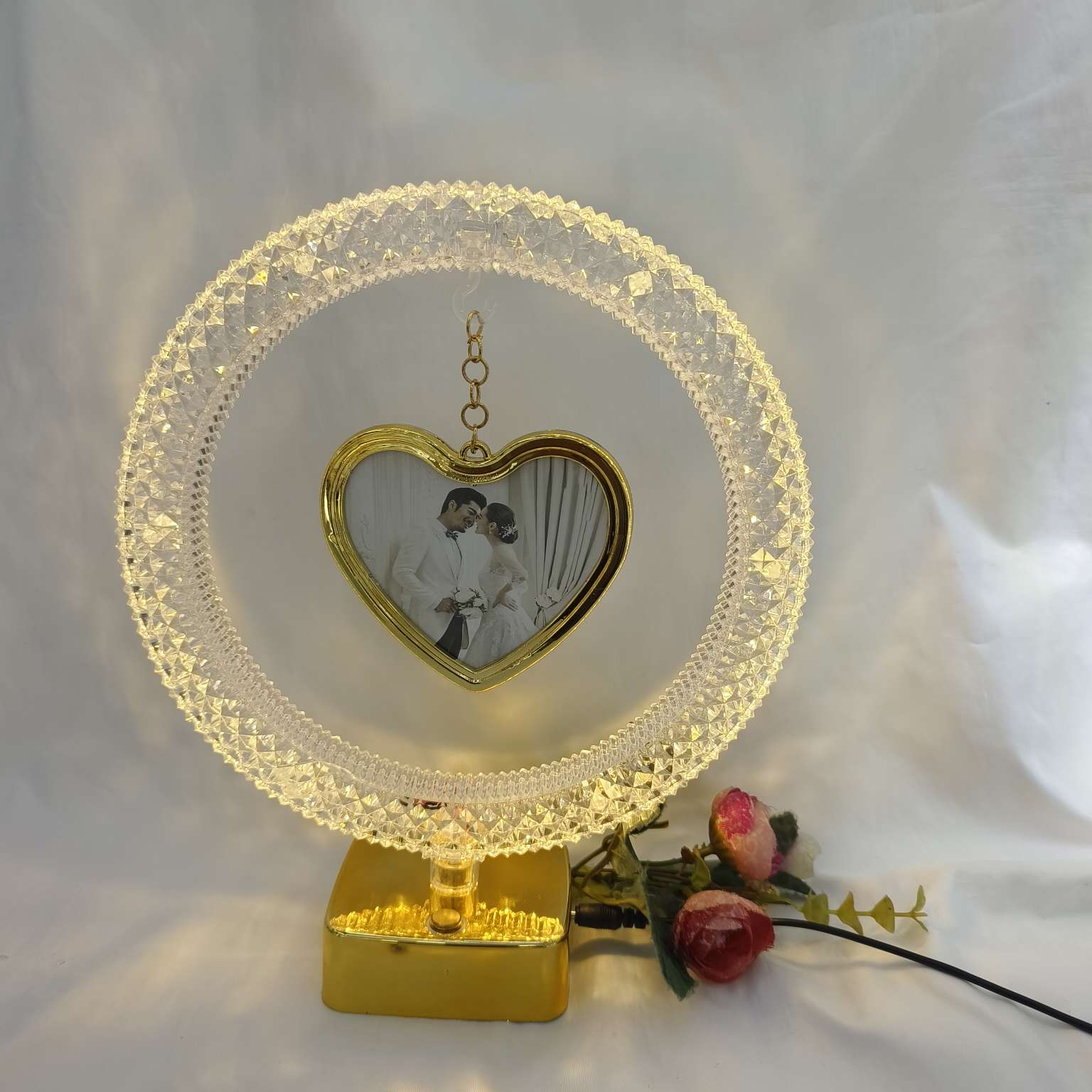 Round table lamp with light frame, handicraft gift, display piece, stand, base, auxiliary materials, exquisite art, collector's decorative item detail image 2