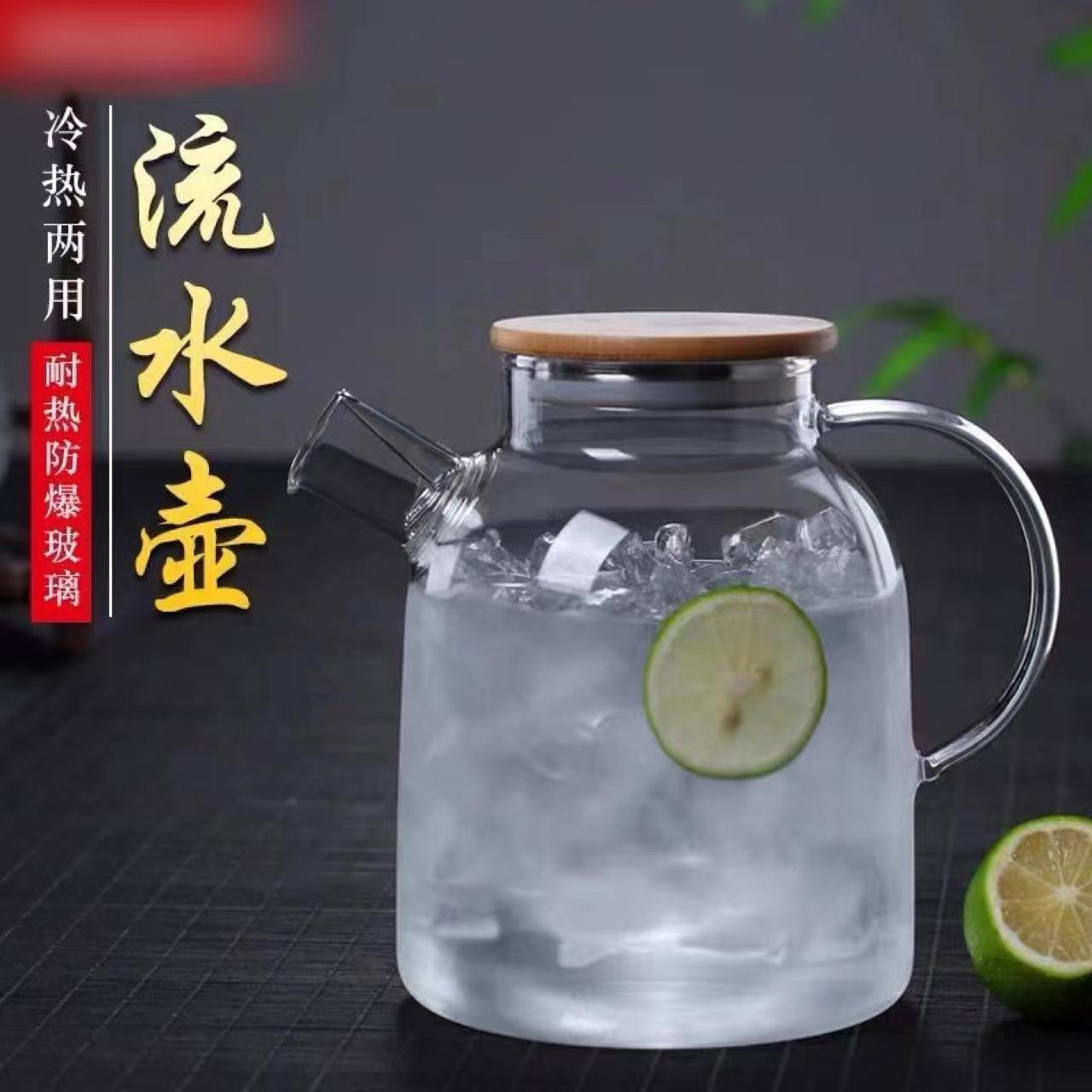 wholesale borosilicate glass cold water bottle filter water pitcher teapot size flow kettle juice