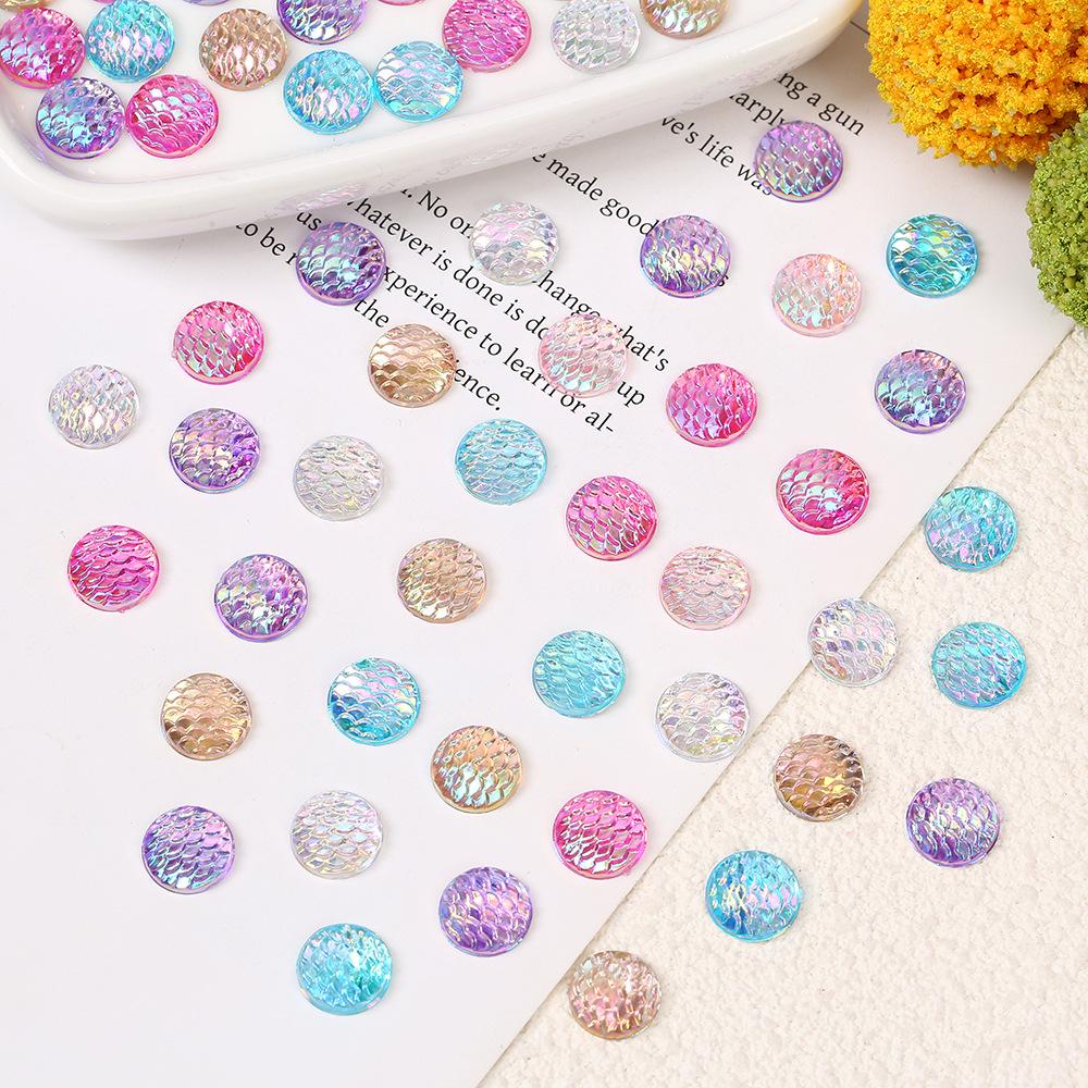 10mm Scale Color Acrylic Bottoming Drill round Mermaid Colorful Patch DIY Decorative Jewelry Semi-Finished Products