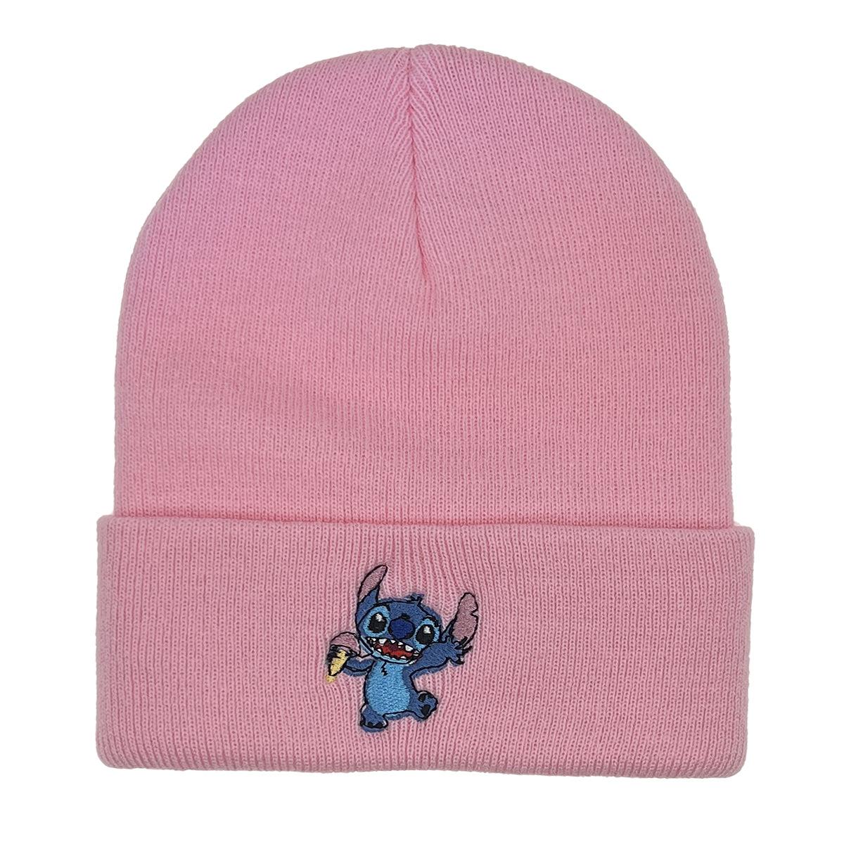 Men's and Women's Student Anime Cartoon Stitch Embroidered Knitted Hat Outdoor Pullover Warm Hat Hip Hop Woolen Cap details Picture