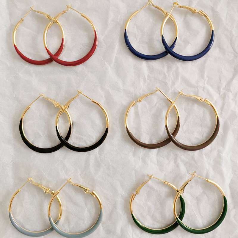 Moda simple gota de aceite círculo earloop 925 aguja de plata gran orejón personalidad versátil viaje largo earloop temperamento alto sentido aretes geométricos mujeres Item Picture