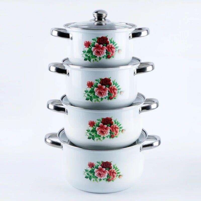 factory wholesale cross-border hot foreign trade amazon 4pcs wood grain handle gift pot set southeast asia africa south full figure