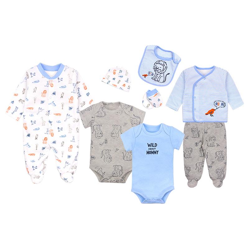 Factory in Stock Wholesale Foreign Trade European and American Baby Jumpsuit 8-Piece Set Ins Pop Baby Boy Baby Baby Baby Clothing