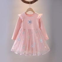 girls dress 2024 spring and autumn new fashion baby girl western style princess elsa dress children's mesh skirt fashion