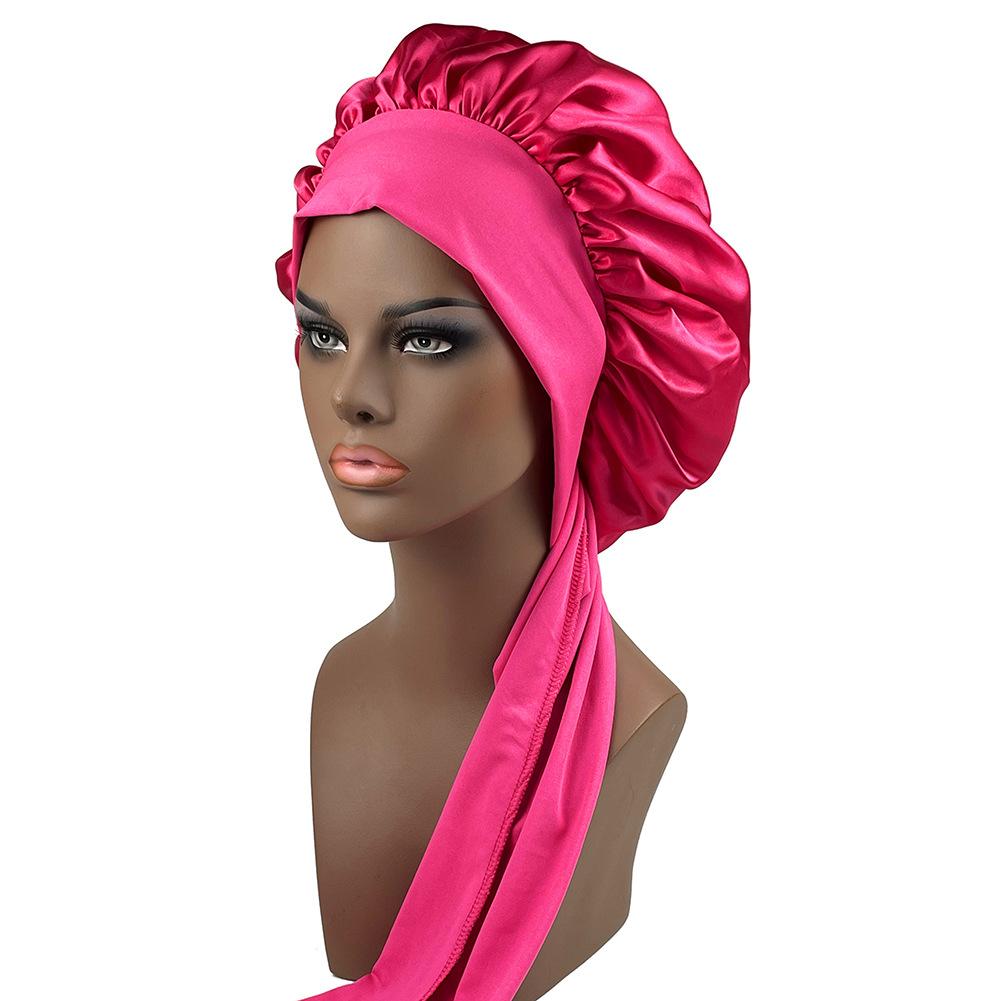 european and american popular artificial silk wide edge nightcap satin ribbon round cap shower cap beauty and hairdressing advertising cap Item Picture