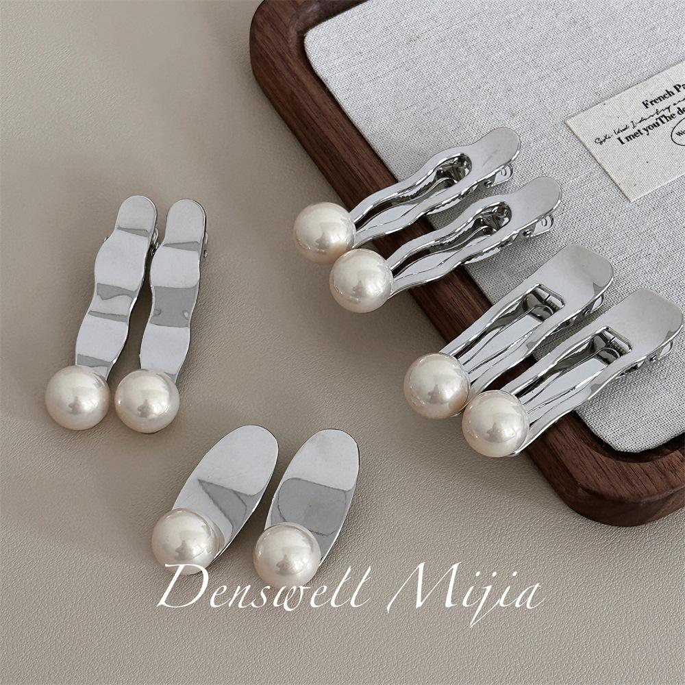 silver silver alloy pearl barrettes side clip duckbill clip side clip hairpin new