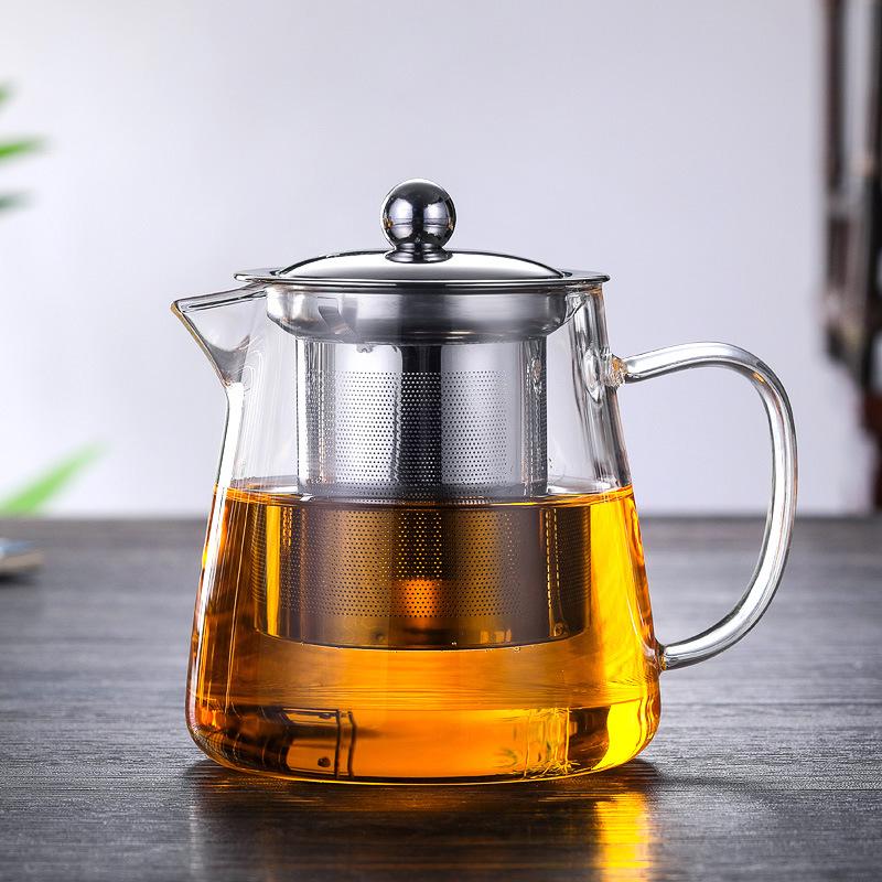 heat-resistant glass teapot transparent thickened borosilicate teapot single teapot household stainless steel filter flower teapot tea set