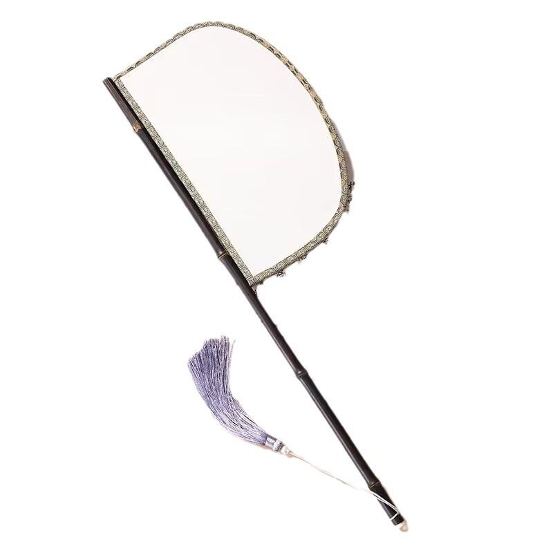 purple bamboo artificial leather silk fan long handle special-shaped knife fan hanfu catwalk photo props cover fan ancient style retro fan Item Picture