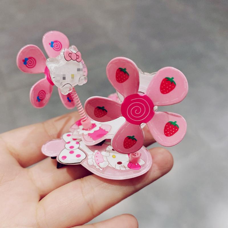 pink cute  windmill press clip swing side clip korean children hair accessories barrettes acrylic bang clip rotating details Picture