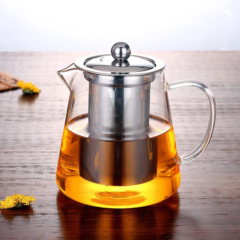 factory wholesale extra thick glass teapot heat-resistant flowering tea pot teapot stainless steel filter teapot household kettle full figure