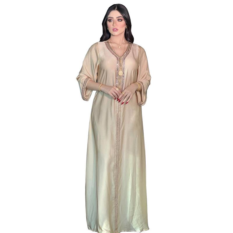 ab126 muslim dress dubai women's fashion abaya long dress hot drilling dress plus size djellaba Item Picture