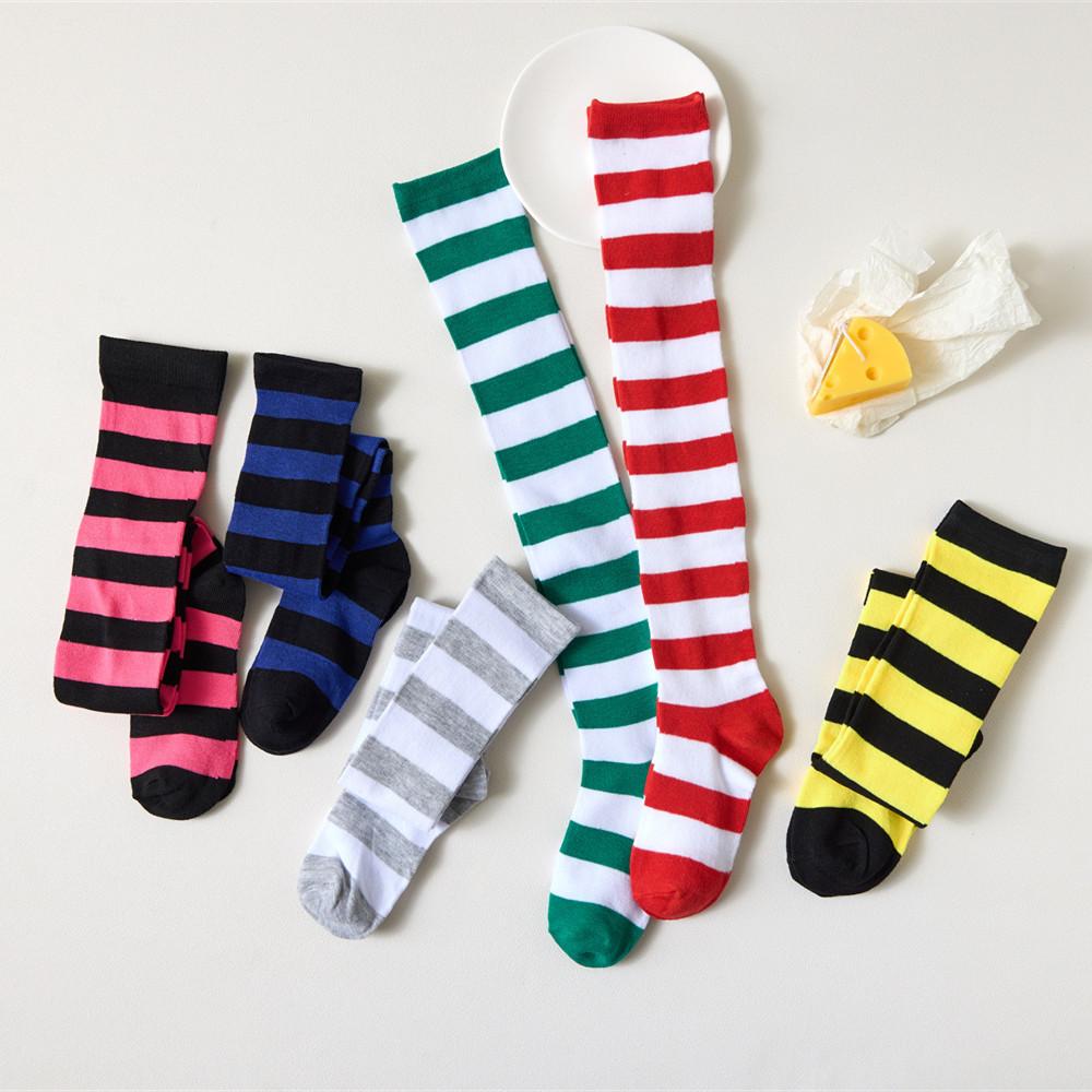 Stockings Women's Knee Socks Japanese Black and White, Colored Striped Knee Socks Thigh Socks Cosplay Anime Female Specification drawing