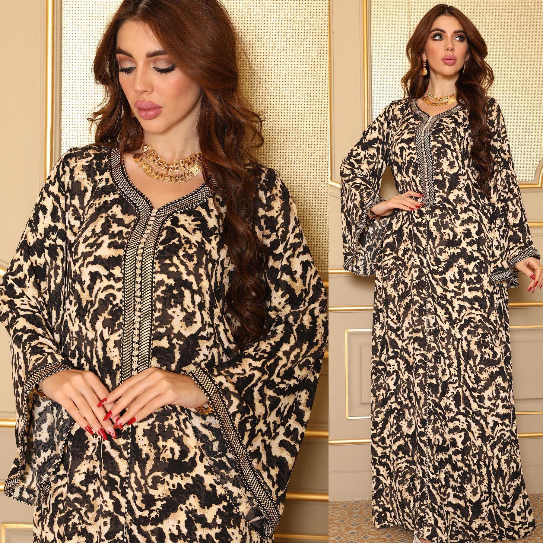 AB202 Summer Arab Abaya Southeast Asian Foreign Trade Muslim Clothing 2022ins Floral Hot-Sale Women's Clothing