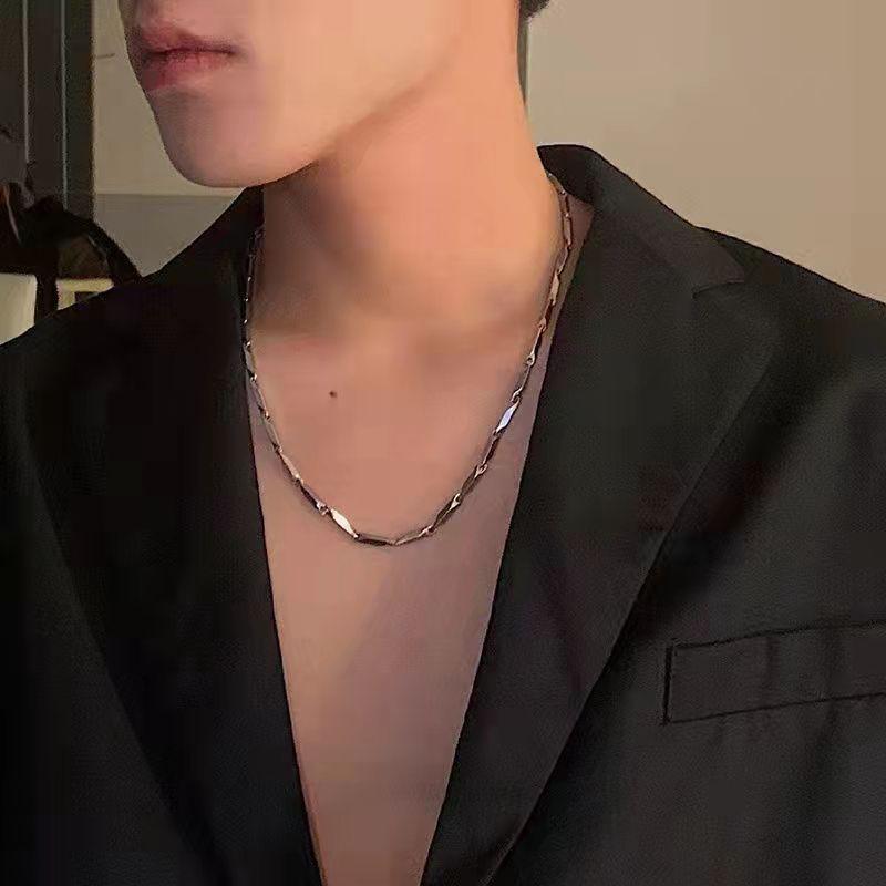 european hip hop titanium steel necklace 3mm thick diamond handmade square chain bamboo necklace ins trendy men and women clavicle chain accessories