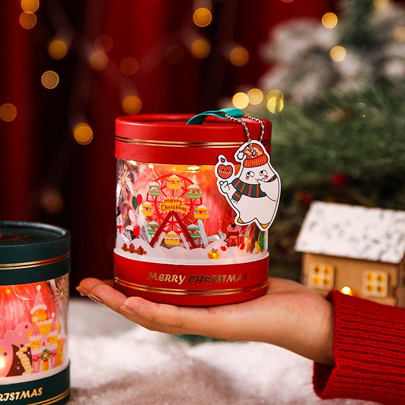 christmas apple box transparent round fiber drum pvc christmas eve christmas eve fruit packing box candy small round barrel apple box details Picture