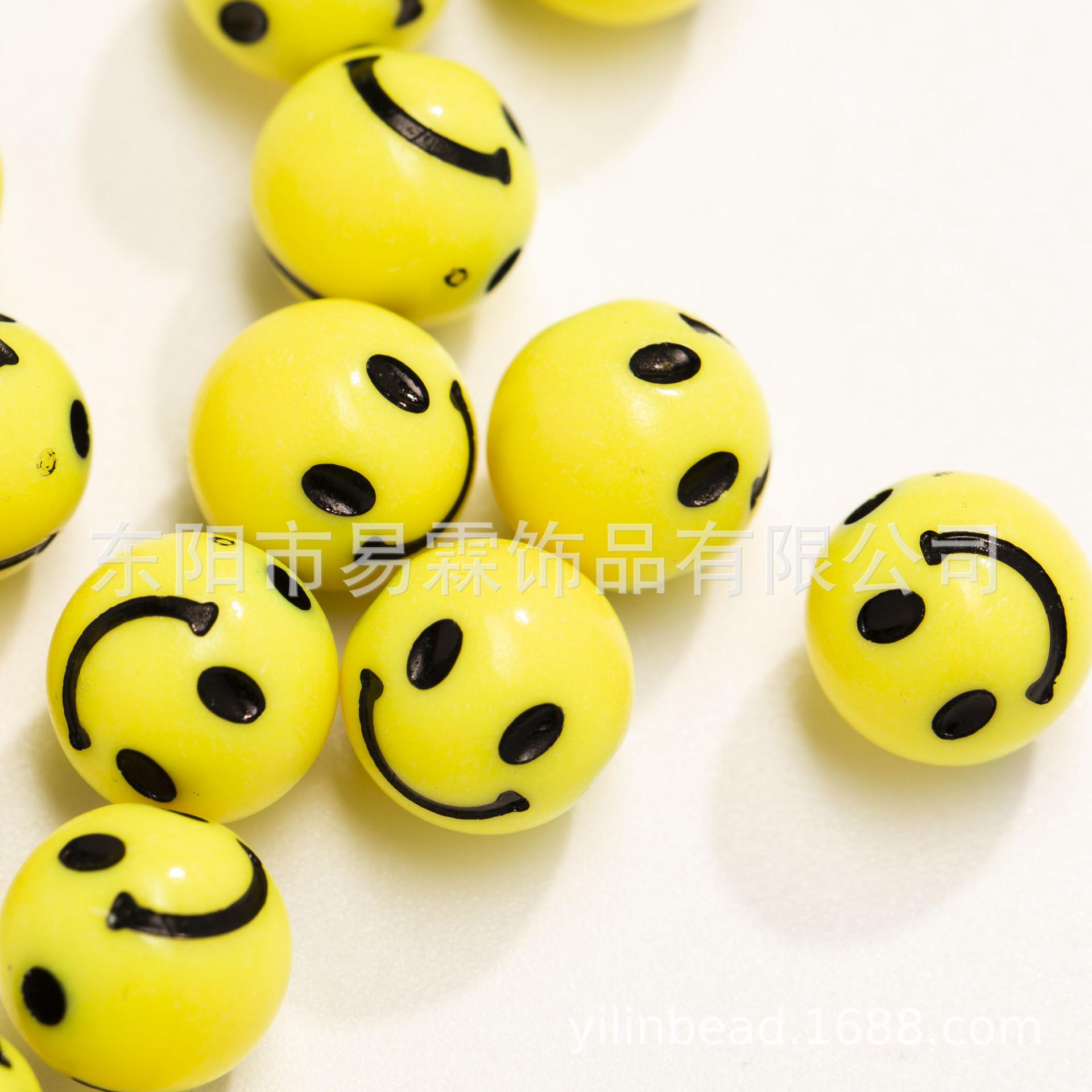 smiley beads 10mm round acrylic loose beads diy beaded jewelry accessories