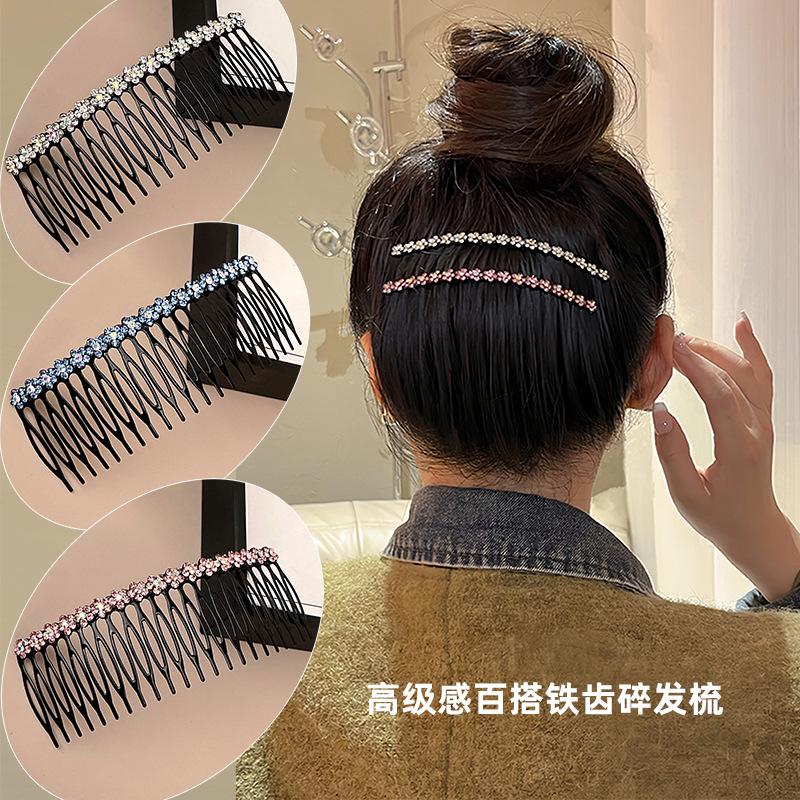 cross-border hot selling shredded hairpin alloy rhinestone-encrusted hair comb girls' headdress hair accessories black metal tooth hair comb