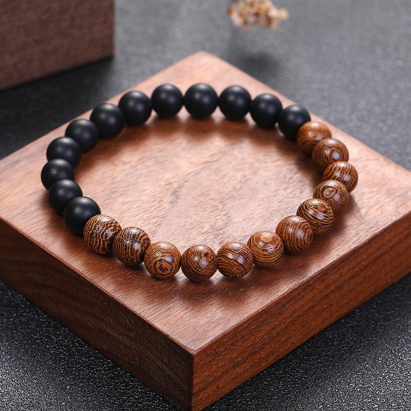 amazon aliexpress black agate frosted stone door frame wooden bead bracelet ornament lava volcanic stone bracelet manufacturer