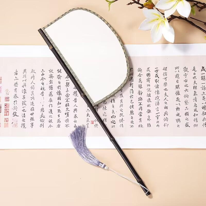purple bamboo artificial leather silk fan long handle special-shaped knife fan hanfu catwalk photo props cover fan ancient style retro fan Application Scenario