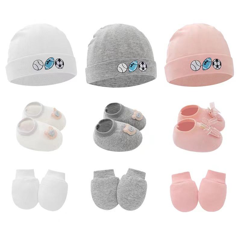 foreign trade european and american newborn tire cap babies' baby gloves baby shoes set baby cap baby anti-scratch gloves