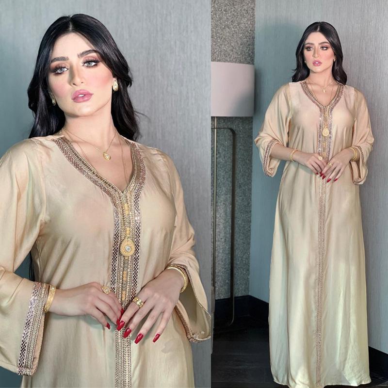 ab126 muslim dress dubai women's fashion abaya long dress hot drilling dress plus size djellaba full figure