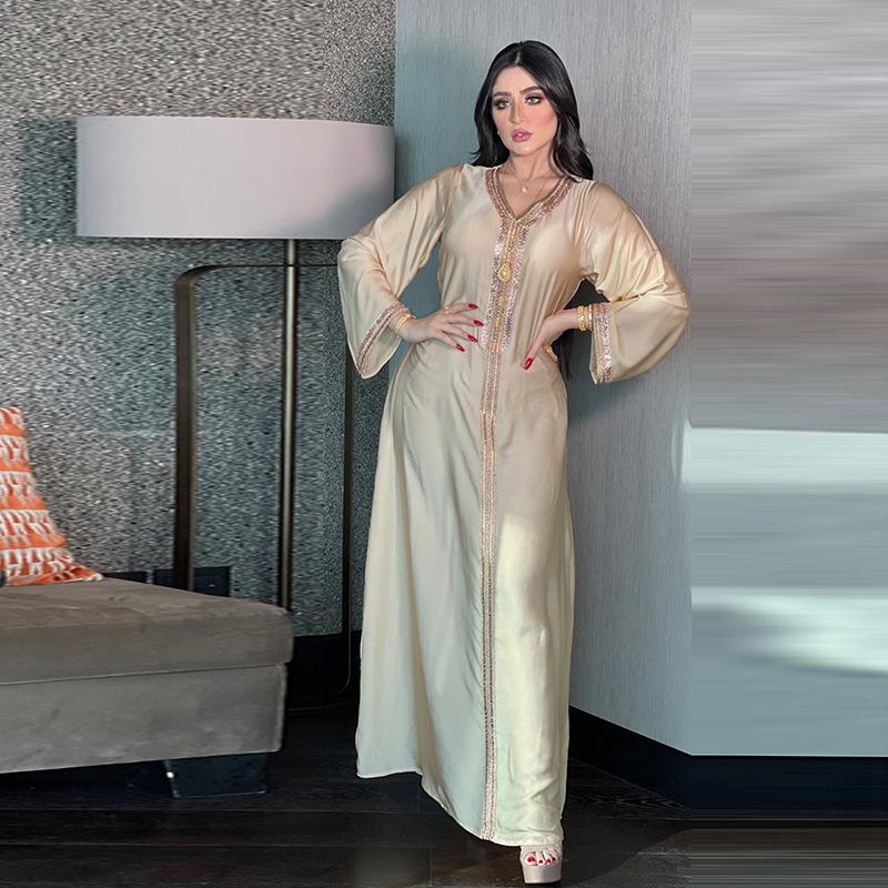 ab126 muslim dress dubai women's fashion abaya long dress hot drilling dress plus size djellaba Application Scenario