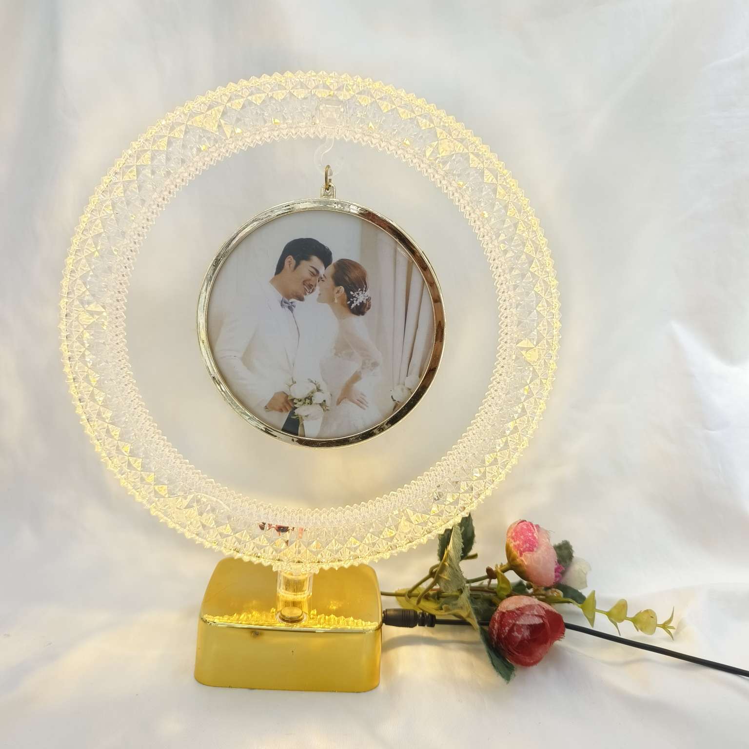 Round table lamp with light frame, handicraft gift, display piece, stand, base, auxiliary materials, exquisite art, collector's decorative item detail image 6