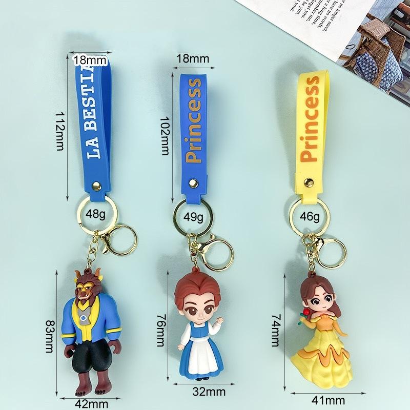 Creative Cartoon Beauty and Beast Keychain Cute Beier Princess Beast Prince Key Chain Men's and Women's Handbags Pendant Application Scenario