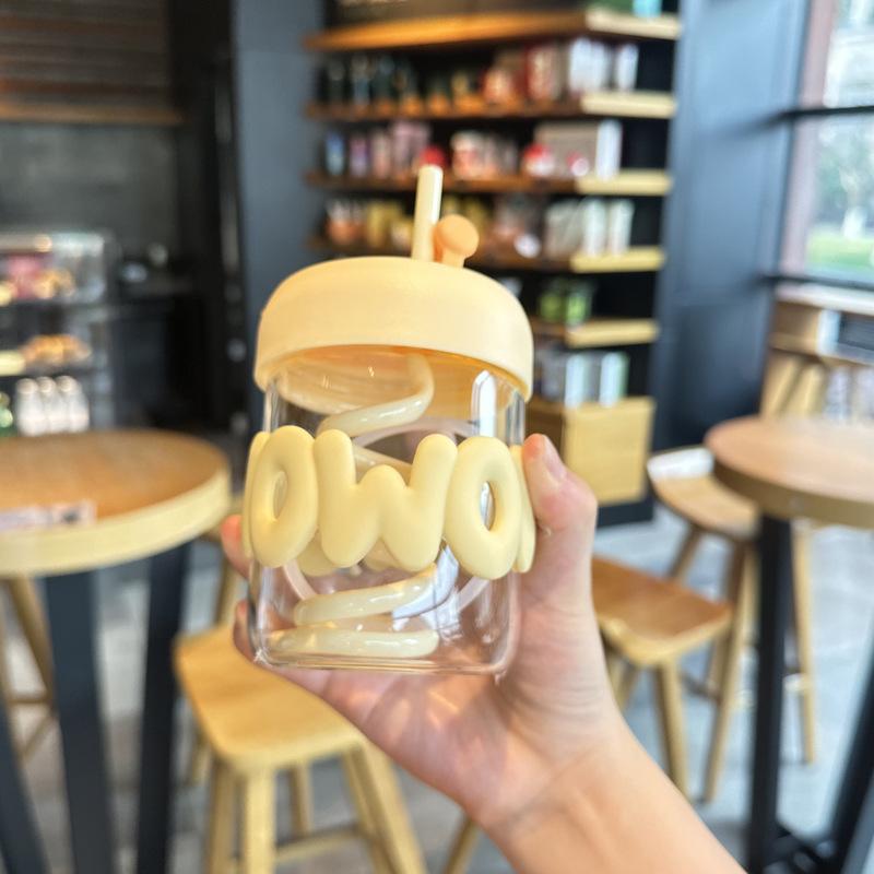 internet celebrity glass girls' cup ins good-looking double drink straw cup borosilicate heat-resistant creative non-slip Specification drawing