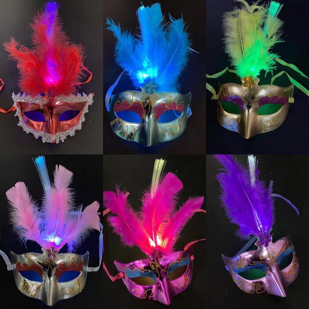 Glowing Feather Fox Mask Half Face Cat Secondary Element Anime Ancient Style fox Mask Children's Stall Luminous Mask Application Scenario