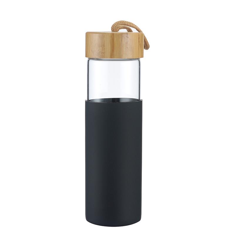 Borosilicate Glass with Silicone Cover Creative Bamboo Cover Single Layer Water Cup summer New Portable Portable Cup with Rope Item Picture