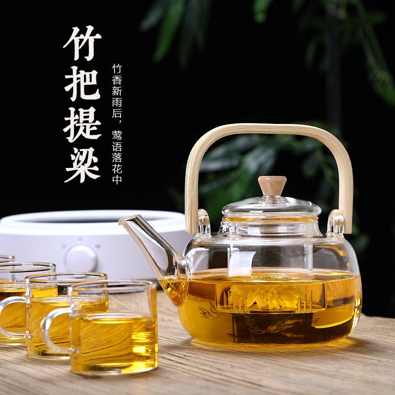 bamboo handle loop-handled teapot office cooking scented tea teapot borosilicate glass electric ceramic stove heating teapot tea brewing pot