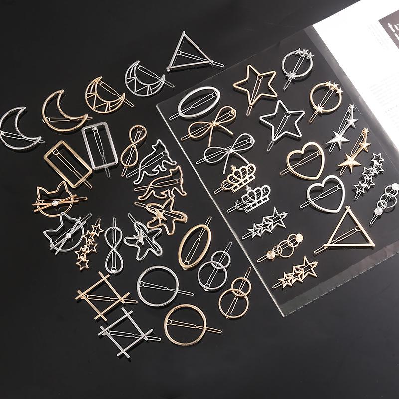 Korean New Instafamous Metal Hairpin Triangle Moon Barrettes Female Alloy Word Clip Simple Bangs Clip Hair Accessories