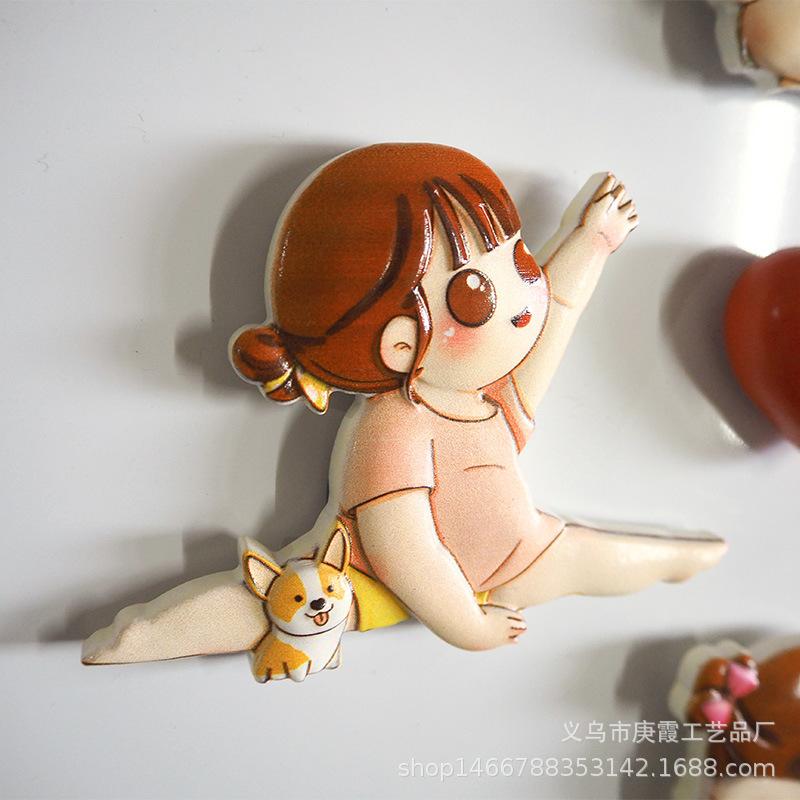 cute refrigerator stickers creative yoga girl resin cartoon stereo 3d magnetic stickers anime magnet home decoration Specification drawing