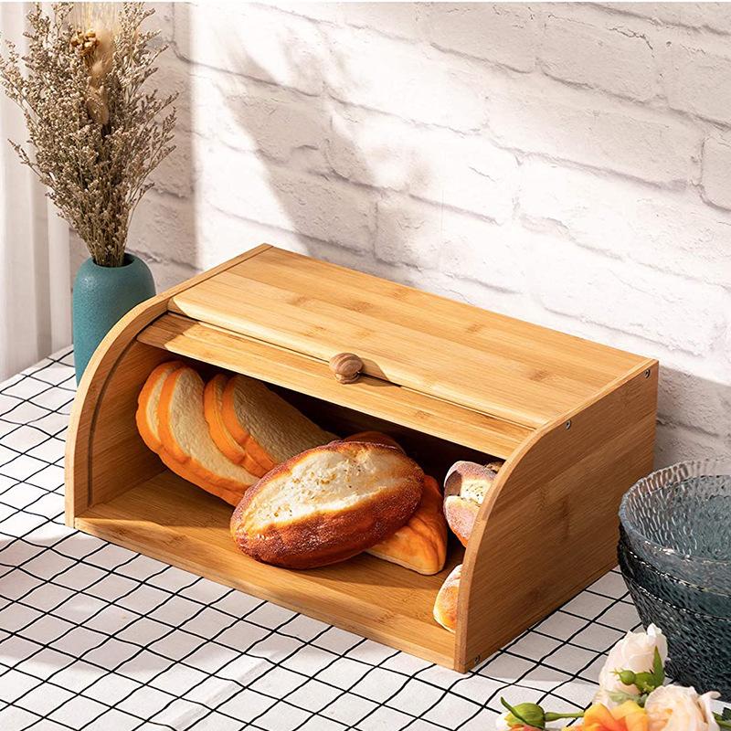 bamboo single-layer rolling door bread box storage box snack storage dustproof kitchen multi-purpose storage box