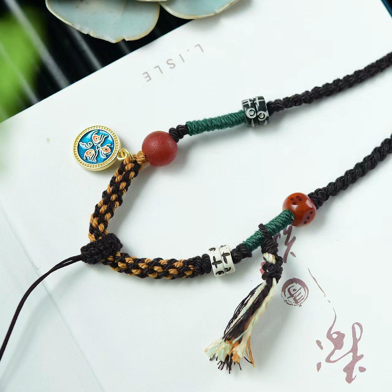 hand-woven lanyard pendant rope necklace rope wholesale ethnic style jewelry beeswax pendant necklace rope national style Specification drawing