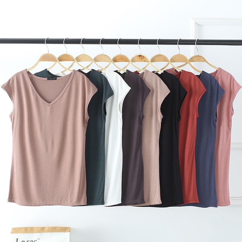 2023 sleeveless t-shirt women's summer new solid color slim modal cotton v-neck casual bottoming shirt inner wear blouse