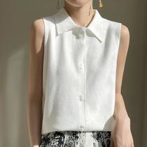 2024 early spring new shirt collar knitted vest women's lapel wool sleeveless bottoming shirt inner wear design blouse