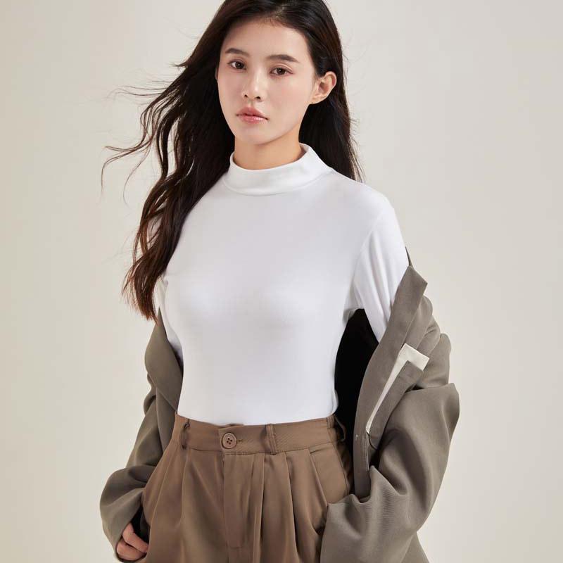 new autumn and winter half-high collar dralon bottoming shirt women's long sleeve single blouse keep warm inner match top 126 full figure