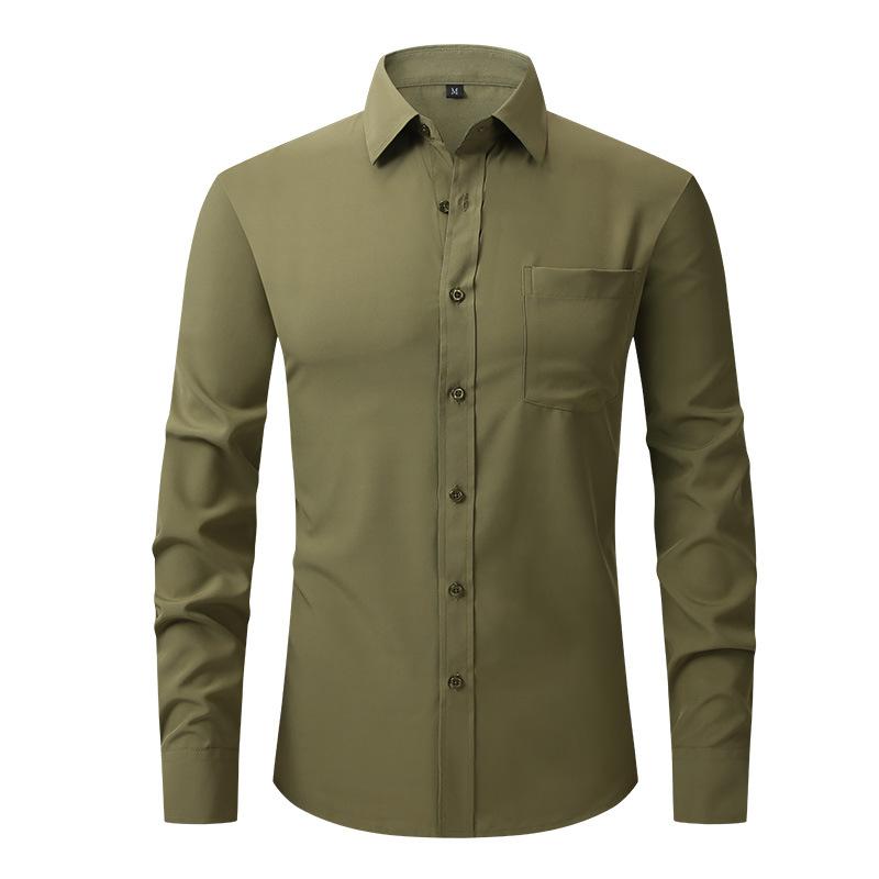 amazon us size full elastic force shirt men's top business casual long sleeve shirt business blouse men Item Picture