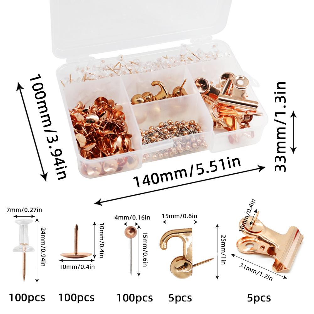 Cross-Border 310 Gold Rose Gold Push Pins Suit Office Stationery Wall Hanging Binder Clip Hook Push Pins Push Pin