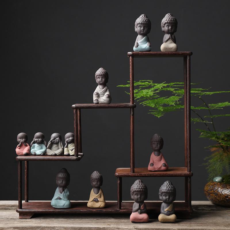 ceramic fine tea carve buddha statue little monk yixing clay colored clay car ornament small buddha auspicious decoration flower pet